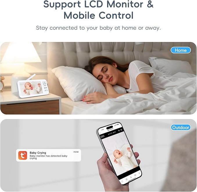 Baby Monitor with Camera and Audio, 2K HD Smart Video Baby Camera WiFi 5" Screen, Night Vision, Temp Humidity Sensor, 2 Way Talk, Lullaby, Sleep Mode, Cry Detection, 1000ft Range, App Control