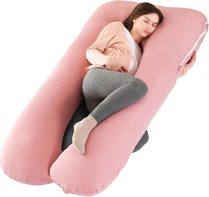 Amagoing Cooling Pregnancy Pillow for Sleeping, U Shaped Maternity Full Body Pillow for Women with Hip, Leg, Back Pain Support, Removable Cooling Cover Included (Pink)