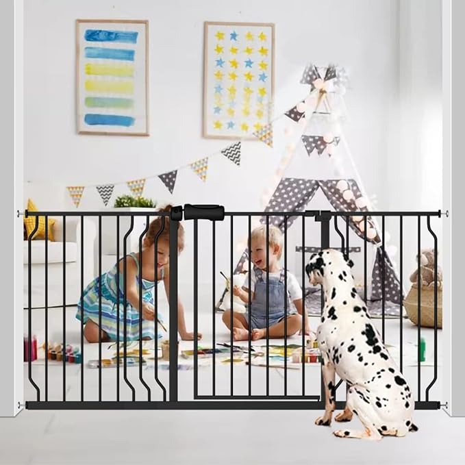 Fairy Baby Extra Wide Baby Gate 71.6-76.3 Inch Wide, Walk Through Pressure Mounted No Drill, Long and Large Tension Gate for Pet and Kids, Black
