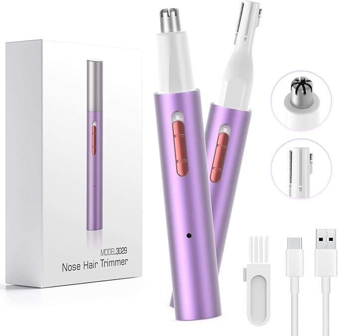 AHHFEI Rechargeable 5 in 1 Ear and Nose Hair Trimmer for Women, 2025 Professional Painless Eyebrow & Facial Hair Trimmer with Powerful Motor and Dual-Edge Blades Easy Cleansing
