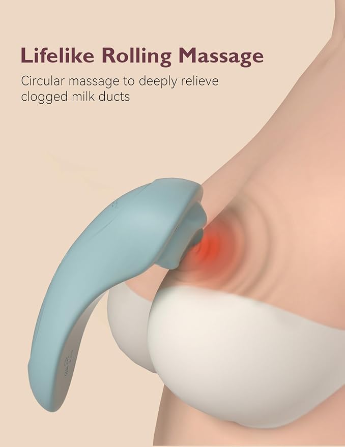 Momcozy Rolling Lactation Massager with Heat, 3-in-1 Real-Like Massage for Relieve Clogged Ducts, Breast Massager Warming for Breastfeeding, Improve Milk Flow, Blue-Green