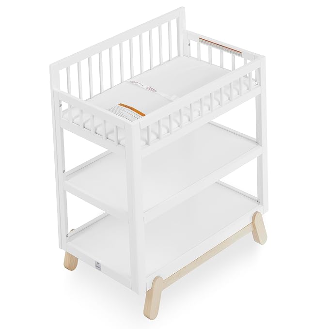 Dream On Me Hygge Baby Nursery Changing Table, Elevated Safety Rails, Water-Resistant Changing Pad & Safety Belt, Spacious Storage Shelves, GREENGUARD Gold & JPMA Certified – Weathered Vintage Oak