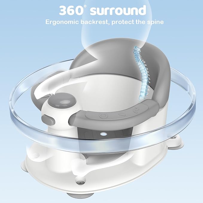 Baby Bath Seat for Babies 6 Months & up, 3 Baby Bath Toys, Non-Slip Baby Bath Seat, Safe & Comfortable Baby Bath Support, for Bathtub/Living Room/Shower Room, Grey