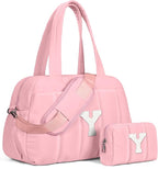 Duffle Bag for Travel, Weekender Bags for Women，Birthday Gift Ideas for Women 20s 30s-Initial Overnight Bag with Wet Pocket，Lightweight Travel Bags Personalized Gym Tote with Makeup Pouch