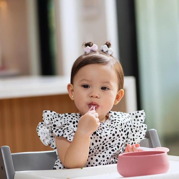 NumNum Baby Bowl & 2 Pack GOOtensils Baby Spoons, Suction Bowls for Baby 4+ Months, Extra Strong Non-Slip Suction, 100% Food-Grade Silicone, BPA-Free, Microwave & Dishwasher Safe (Mauve)