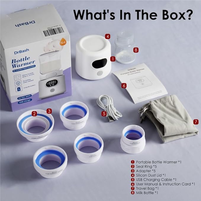 DrBash Portable Bottle Warmer for Travel, Leak-Proof Travel Baby Bottle Warmer with Fast Heating for Breastmilk, Safety Material Baby Bottle Warmer for Dr. Brown, Medela, Tommee Tippee, ComoTomo,