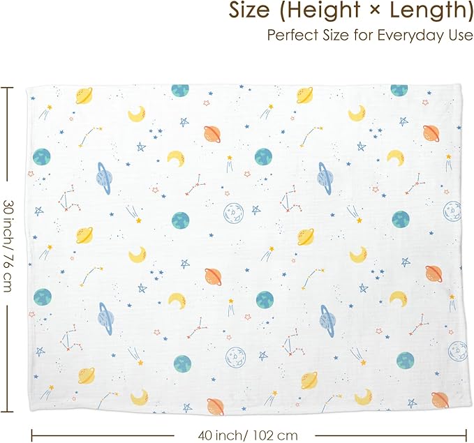 Outer Space Baby Blankets for Boys, Soft Nursery Minky Blankets with Muslin and Dotted Fleece Back 30x40 inches, Receiving Bed Quilt for Newborn, Infants, Toddlers