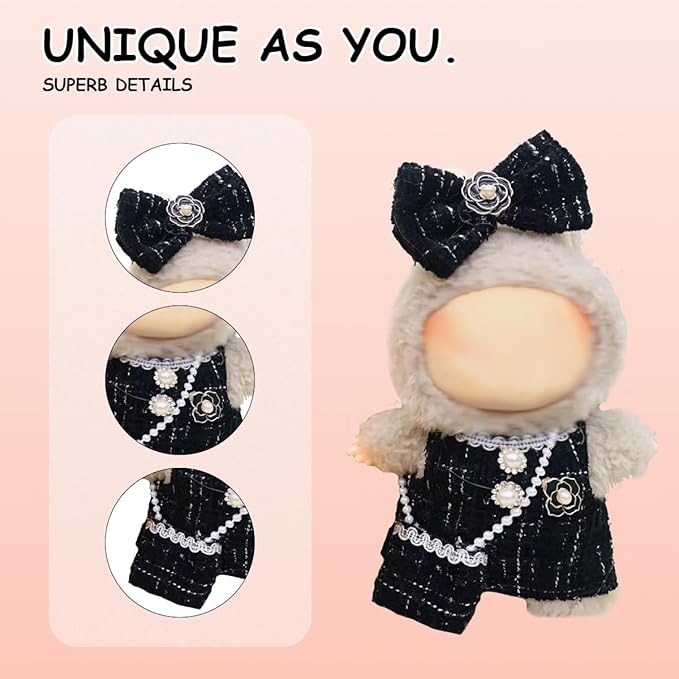 5 Complete Style Clothes Sets for 17cm Dolls - Hat & Overalls Dress Up Outfit for 17cm 15cm Dolls,Designer Outfits Bundle with Luxury/Cute/Sporty Themes, Gift for Doll Lovers (Trendy, 17cm/15cm)