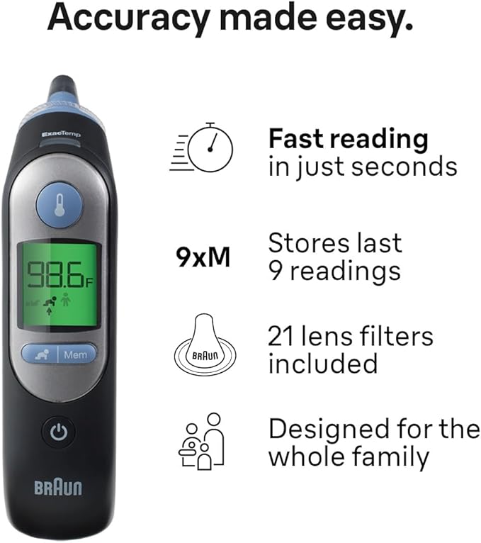Braun ThermoScan 7 Digital Ear Thermometer for Adults, Babies & Infants, Age-Adjusted Fever Guidance, No. 1 Brand Recommended by Pediatricians