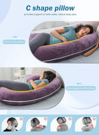 INSEN Pregnancy Pillow,Maternity Body Pillow with Velvet Cover,C Shaped Body Pillow for Sleeping (Cozy Velvet-Lavender)