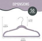 50 Premium Kids Velvet Hangers - 14'' Non-Slip, Ultra-Slim & Space-Saving Hangers - 360° Swivel Hook, Strong & Durable for Children & Preteens - Purple
