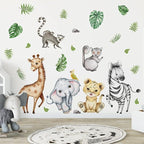 Watercolor Jungle Animal Decals - Forest Safari Elephant Tiger Giraffe Stickers for Baby Nursery, Playroom, Bedroom, Classroom, Kindergarten Wall Decor