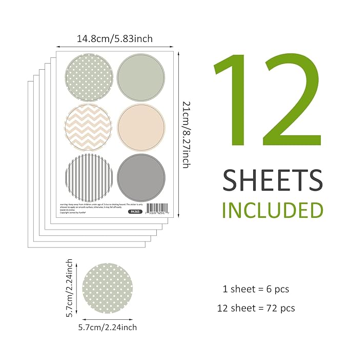 Boho Polka Dot Wall Decals 72 PCS, Removable Wall Decals Kids Room Decor Vinyl Murals DIY Cute Decorations (12 Sheets)