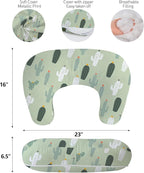 Little Grape Land Nursing Pillow,Upgraded Breast Feeding Pillow for Mom,Breastfeeding & Bottle Feeding for 0–12 Months, Soft Machine Washable Cover with Firm Breathable Filling, Tummy Time,Cactus