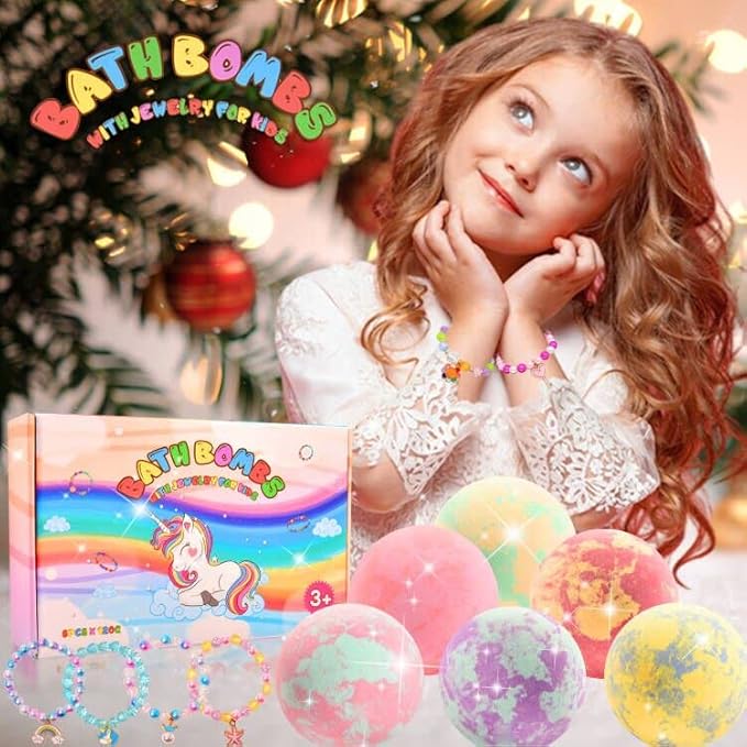 Unicorn Bath Bombs with Surprise Inside for Kids Girls, Bath Bombs Surprise Birthday Gifts Unicorn Gifts for Kids Girls with Jewelry Toys Inside