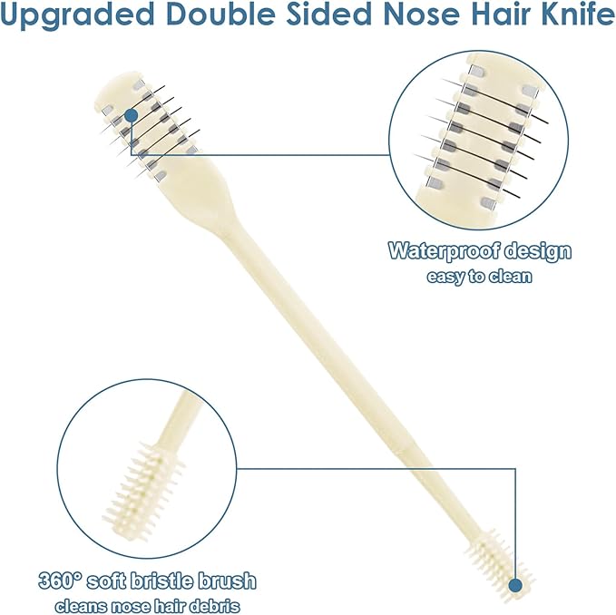 6 Pcs 2-in-1 Nasal Cutter, Upgrade Double Sided Nose Knife, 360 Nostril Hair Remover Tool, Trimmer for Men, Women, Soft Cleaning Brush (Cream)