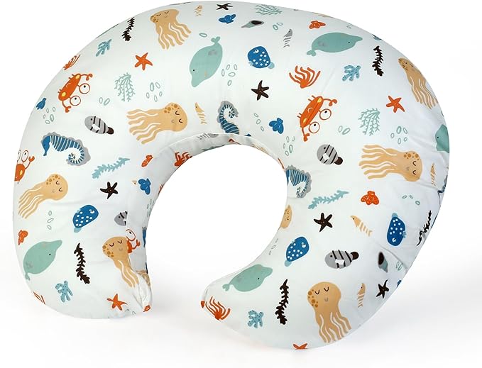 Nursing Pillow,Breastfeeding Pillows for Mom, Easy Clean Removable Cover, Breast Feeding Pillow with Breathable Filling, Tummy Time, Sitting Support (Marine Animals)