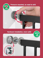 Baby Gate for Stairs, 29.5-40.5" Dog Gate for Doorways, Walk Thru Auto Close Metal Child Gate for The House, Stairs and Doorways, Pressure Mounted Pet Gate for Dog Indoor (Black)