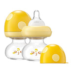 YOHKOH Newborn Glass Baby Bottles with Slow Flow Nipple for 0+ Months, Wide Neck Feeding Bottle, 2.7oz/80ml (Yellow, 2.7oz (Pack of 2))