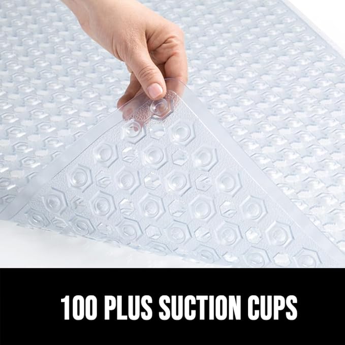 GORILLA GRIP Patented Square Shower Stall Mat, Small Bathtub Floor Mats for Stand Up Showers, Suction Cups and Drainage Holes, Machine Wash, Soft on Feet, Bathroom Accessories 21x21 Inch, 2 Pack Clear