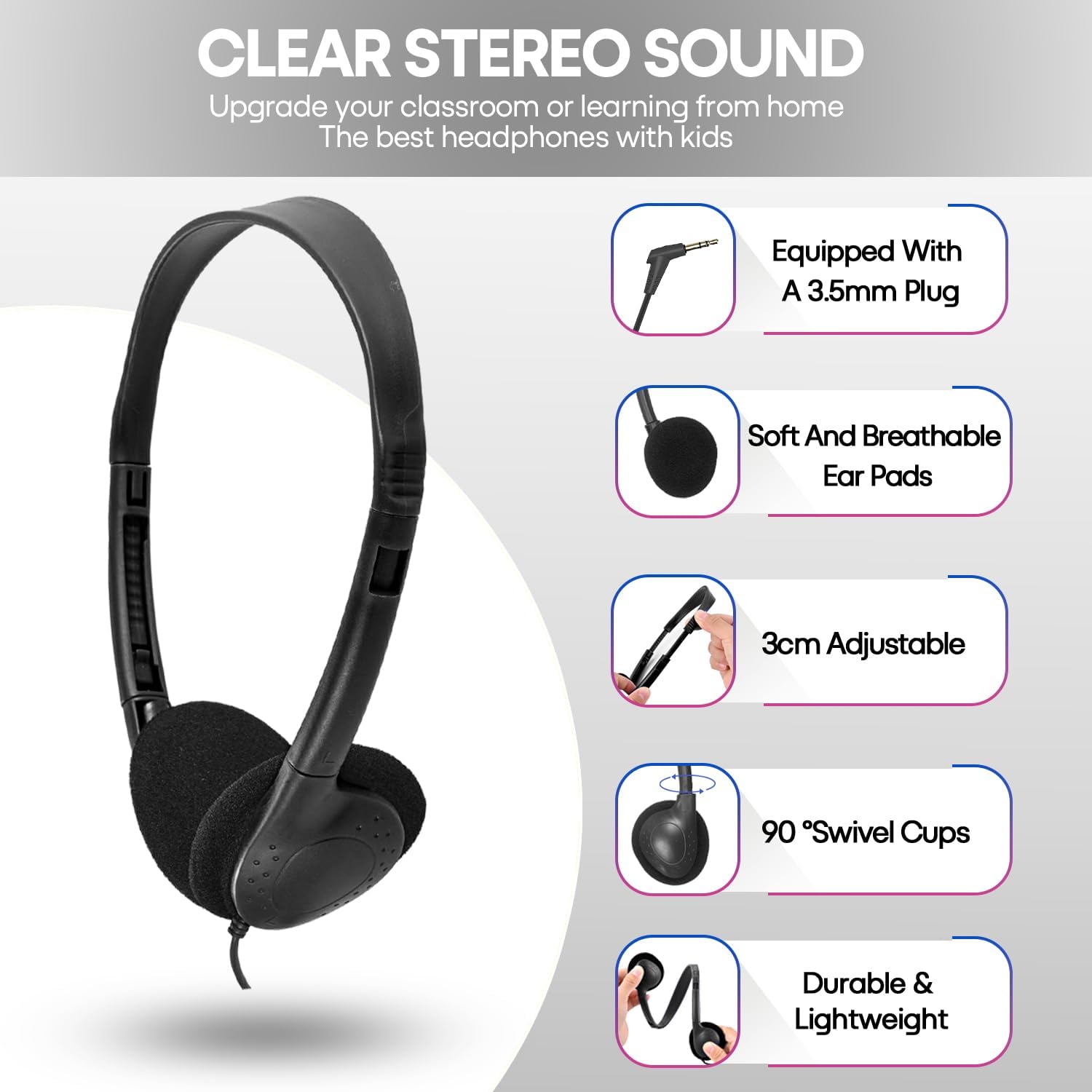 Kids Headphones Bulk 50 Pack for School Classroom Students Children Toddler Boys Girls Teen Adults