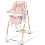 Foldable High Chair with Soft Cushion, High Chairs for Babies and Toddlers, Height Adjustable Feeding Chair, Adjustable Backrest and Footrest, Lockable Wheels, Woodgrain Star Pink