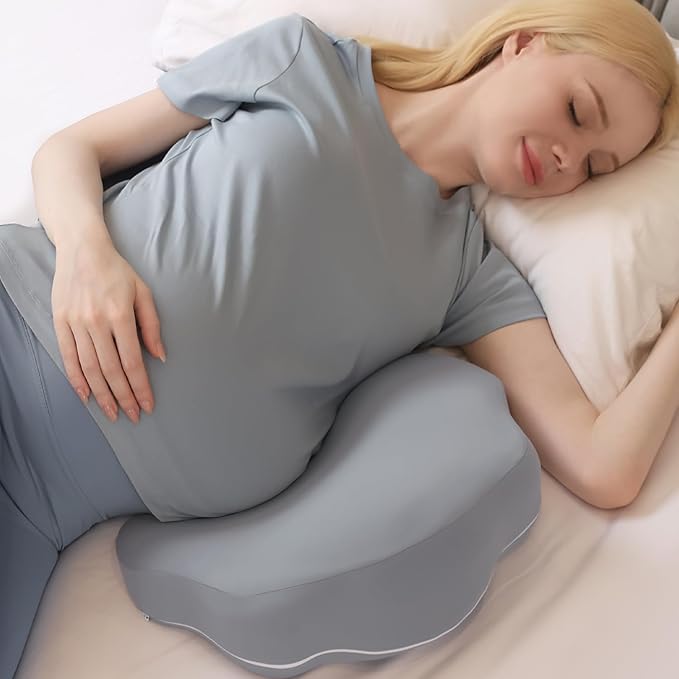 Chilling Home Portable Pregnancy Pillow Memory Foam – Maternity Body Pillow for Sleeping- Multifunctional Pregnancy Wedge Pillow for Back, Belly, Pain Relief, Ideal for Pregnant Women,Travel,Grey