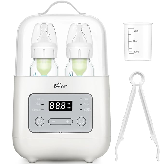Bear Bottle Warmer, Baby Double Bottles Heater Breastmilk Food Warmer for New Born Twins, with Temp Control 24H Water Bath Warming, Fast Heating Steaming Thaw Multifunctional