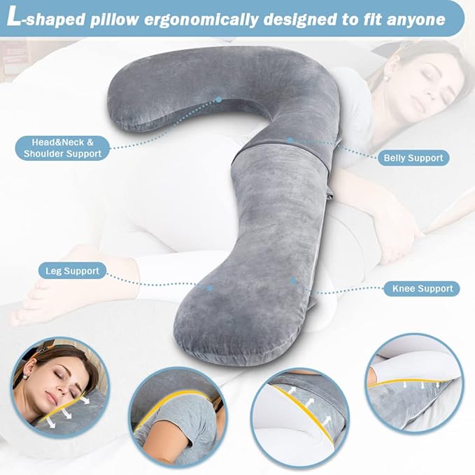 INSEN Pregnancy Pillow for Sleeping,Maternity Body Pillow for Pregnancy Women,Pregnancy Support Pillow for Back, Hip Pain,Grey