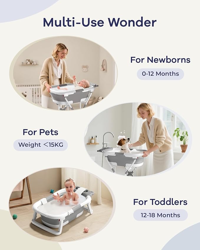 AVIDOR 2-in-1 Baby Bathtub with Stand for Newborn and Infants, Foldable Baby Bath Tub, Baby Shower Gifts for New Parents