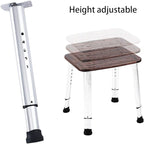 Bathroom Shower Bench Bath Stool Bathtub Seat Spa Chair Foot Rest Step, Height Adjustable Lightweight Waterproof and Rustproof, Teak