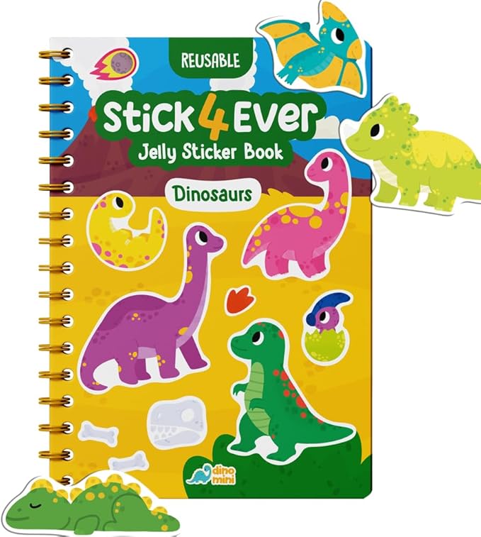 Stick4Ever Jelly Sticker Book - for Kids - Waterproof, Easy to Clean Jelly Stickers - Busy Book for Toddlers with 50 Pcs of Jelly Stickers (Dinosaurs)
