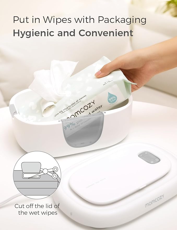 Momcozy Baby Wipe Warmer, Innovative Spring Design, Large Capacity Wipes Dispenser for 60-80pcs, Fast & Even Heating, 4 Modes of Temperature Heating Control, Diaper Wipe Warmer with Night Light, Grey