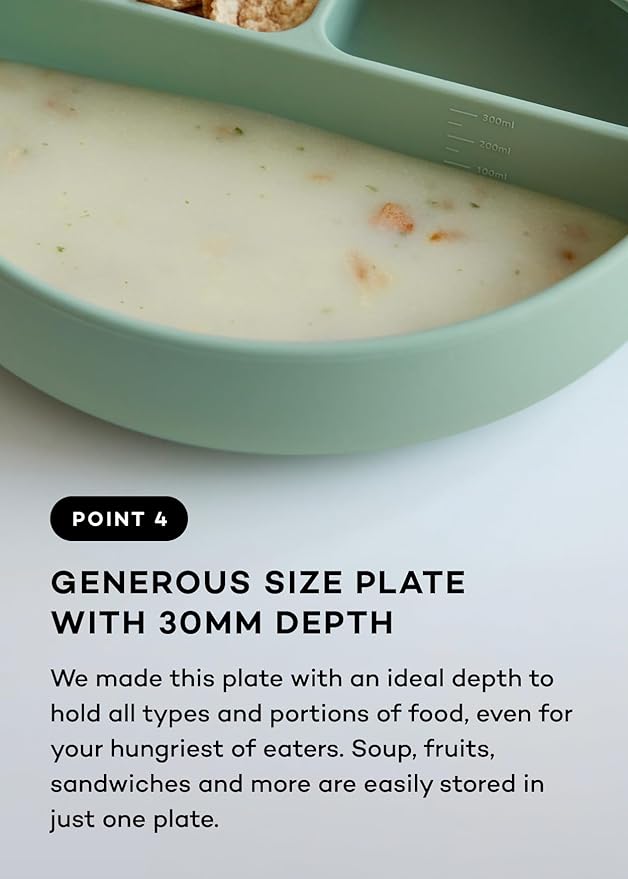 Konny EASYFEED Silicone Plate with Lid (1-4Y) 3-Divided Suction Plate Baby Led Weaning Supplies Training Baby Utensils Feeding Supplies (Cream)