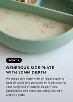 Konny EASYFEED Silicone Plate with Lid (1-4Y) 3-Divided Suction Plate Baby Led Weaning Supplies Training Baby Utensils Feeding Supplies (Cream)