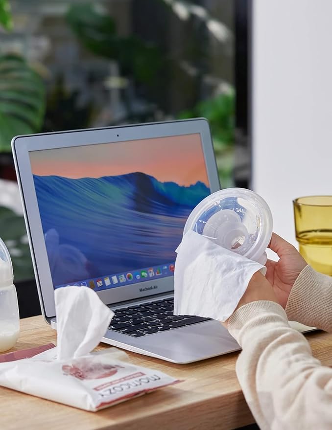 Momcozy Natural Breast Pump Wipes for Pump Parts Cleaning On-the-go, 30 Count (Pack of 3), Flash Clean & Resealable Pump Wipes