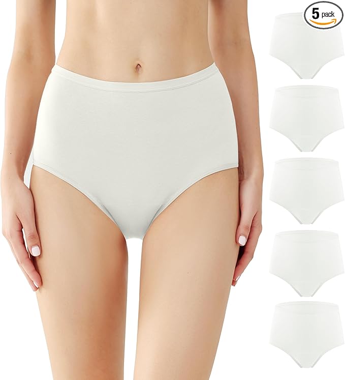 BATTEWA Incontinence Underwear for Women Washable, Leak Proof Underwear High Waist Cotton,Bladder Leakage 50ML (5White, 2X-Large, 5 Pack)