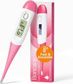 Boncare 10 Seconds Oral Thermometer for Adults and Kids - Accurate & Safe Rectal Thermometer for Baby with Fever Alarm, Digital Thermometer (Pink)