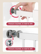 Baby Gate for Stairs, 30'' Tall 29.5-46" Extra Wide Dog Gate for Stairs Walk Thru Auto Close Metal Pet Gate for The House, Stairs and Doorways Child Gate Pressure Mounted Safety Gate Indoor - White