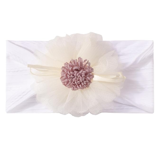 Baby Girls Sunflower Headbands, 3 Pack Baby Hairband Hair Bows Lace and Stretchy Elastic Accessory for Newborn Infants Toddlers (Burgundy+Yellow+White, One Size(Stretchy))