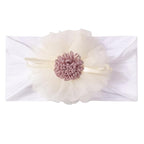 Baby Girls Sunflower Headbands, 3 Pack Baby Hairband Hair Bows Lace and Stretchy Elastic Accessory for Newborn Infants Toddlers (Burgundy+Yellow+White, One Size(Stretchy))