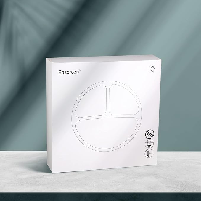 Toddler Plates, 3 Pack Divided Suction Plates for Baby, Food Grade Silicone Baby Plates, BPA Free, Non-slip, Baby Led Weaning Supplies, Microwave & Dishwasher Safe