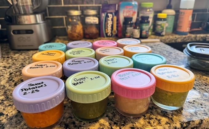 WILLDAN Glass Baby Food Storage Jars w/Lids (4 oz, 6 Pack Set) Snack, Puree, Reusable Small Containers, Breast Milk, Fridge or Freezer, Microwave & Dishwasher Safe, Essential Must Have for Infants