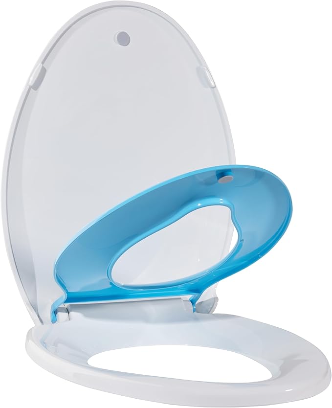 Toilet Seat with Toddler Seat Elongated – Potty Training Toilet Seat Cover for Kids and Adults, Built-in Child Seat for Easy Training, Durable PP Material, Blue