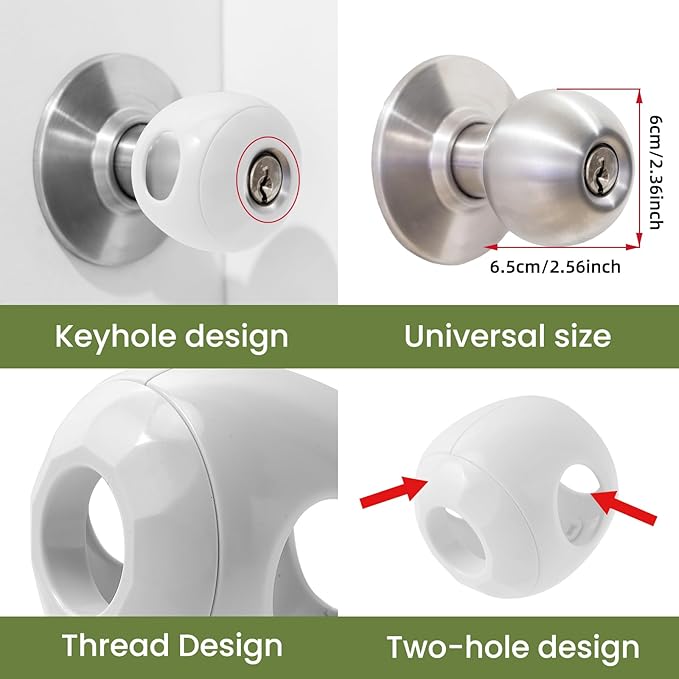 Child Safety Door Knob Covers 4 Pack Reusable Baby Proof Door Knob Locks Baby Proof Door Handle Protector for Kids Universal Fit Easy Grip Lockable Design No Tools Needed