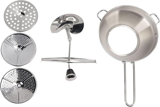 Stainless Steel Food Mill With 3 Milling Discs - Rotary Food Mill for Tomato Sauce, Applesauce, Puree, Mashed Potatoes, Jams, Baby Food