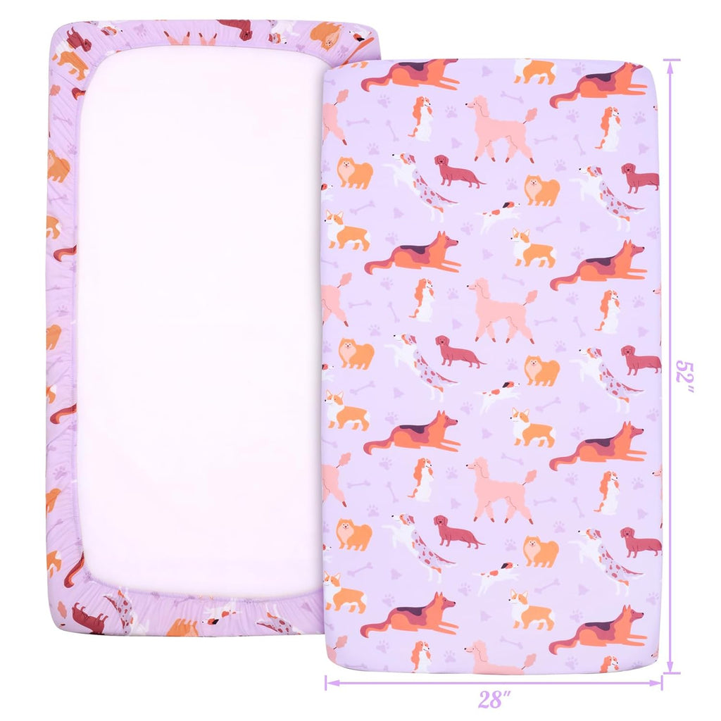 UOMNY Crib Sheet 52x28 Baby Sheet for Girls Breathable Dog Fitted Crib Sheet for Standard Crib and Toddler Mattress Soft Toddler Sheet Purple