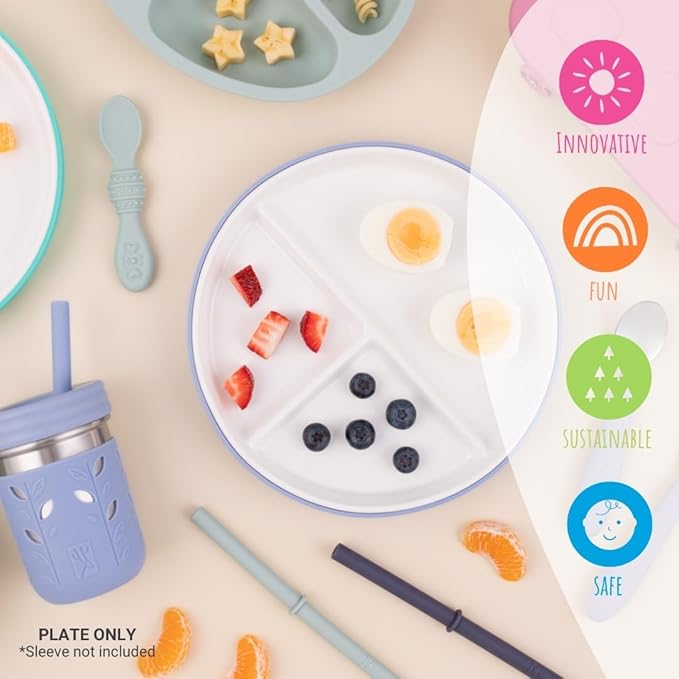 Elk and Friends Kids 6.7” Porcelain White Plates | Divided Plates | Suitable for Kids/Toddlers | Microwave & Dishwasher Safe | Non Slip | Snack Dishes | 2 Pack