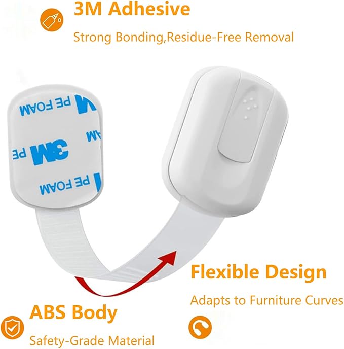 6-Pack Baby Proof Cabinet Locks – No Drill Adjustable Safety Straps for Fridge, Oven, Toilet Seat, Drawers & Doors | Child & Pet Proofing, Multi-Purpose Home Security