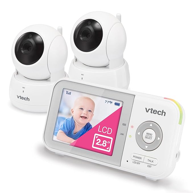 VTech VM923-2 Baby Monitor, 2.8”Screen, 1000ft Range, Pan-Tilt-Zoom, Night Vision, 2-Way Audio, Temperature Sensor, Lullabies, Secured Transmission No WiFi
